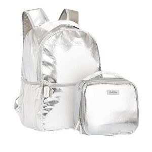 Laptop Backpack Insulated Lunchbox Bag Set Silver White 17x12x5 NEW